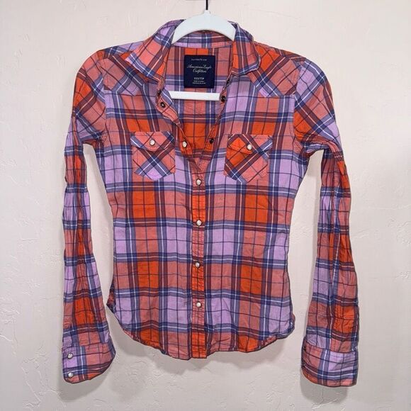 American Eagle Favorite Fit Plaid Pearl Snap Button up - Picture 1 of 6